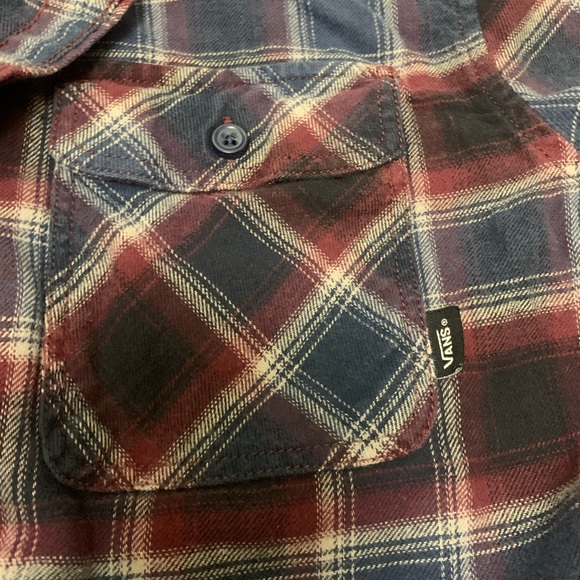 VANS Off The Wall Mens Red White Blue Plaid Flannel Button Up Shirt Size L - Picture 2 of 7
